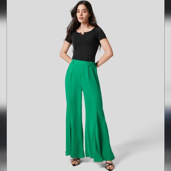 Halara High Rise Side Pocket Flowy Casual Linen-Feel Wide Leg Beach Flare Pants - Picture 1 of 5